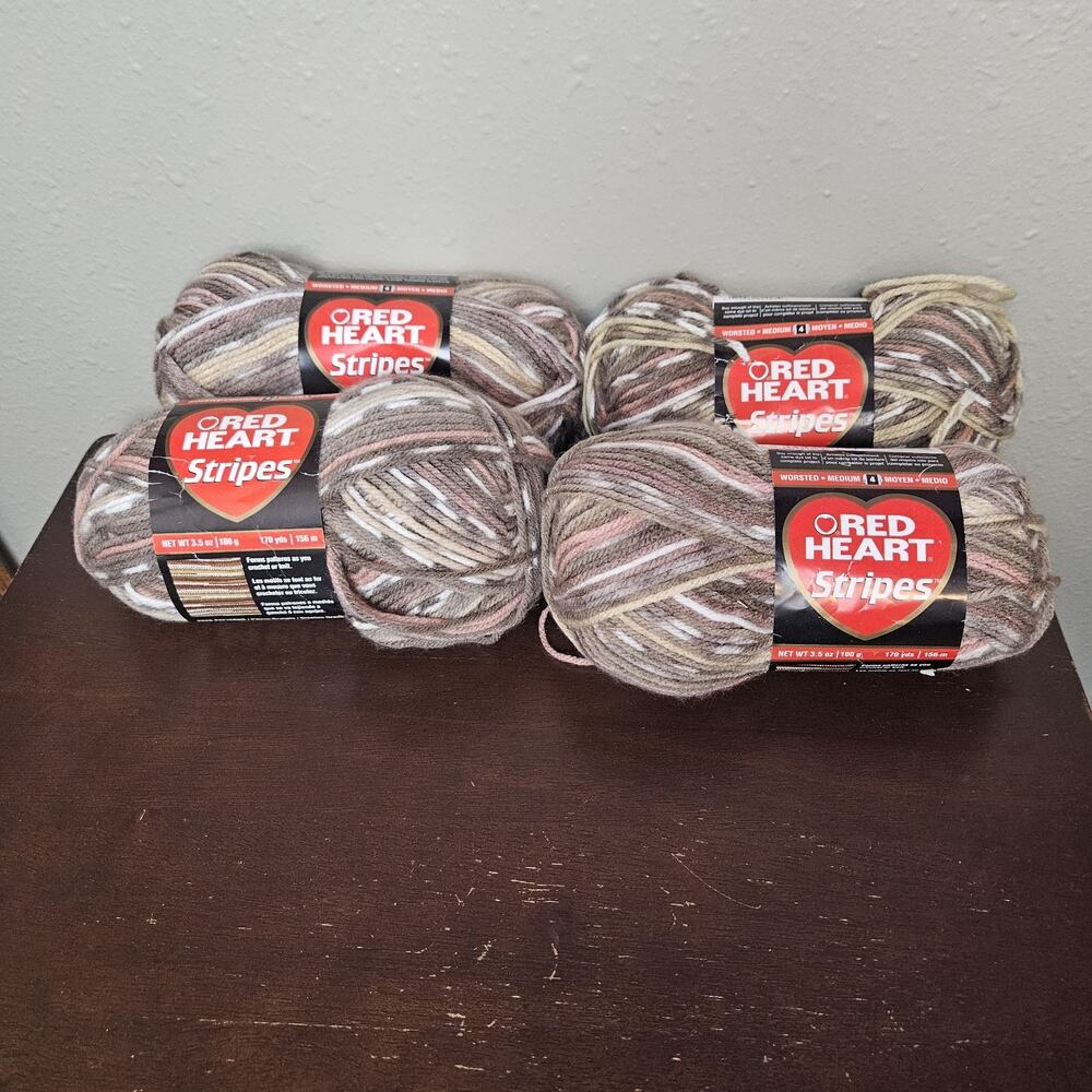 Lot 4 Red Heart Stripes 0936 Latte Stripe 3.5 oz/ 100 g 170 yds/156m